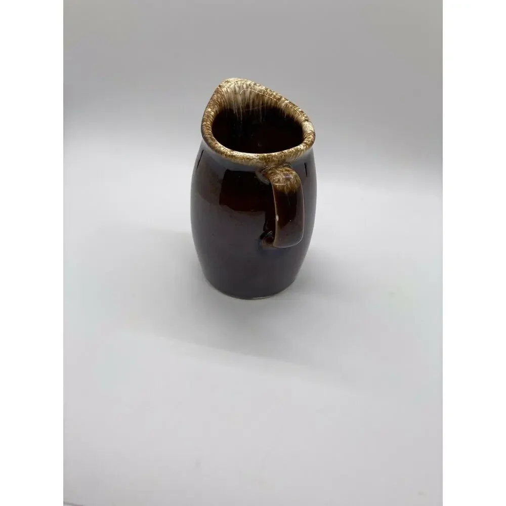 Vintage Hull Oven Proof Pottery Small Pitcher Creamer Syrup Brown Drip Glaze USA